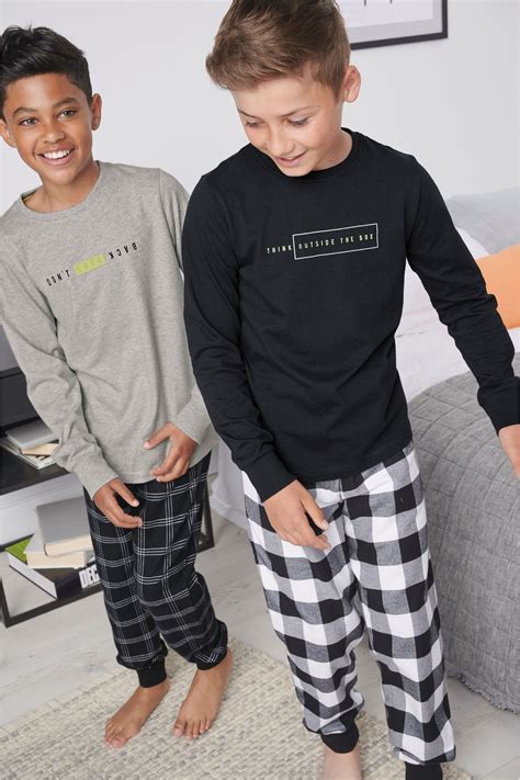 Buy Monochrome 2 Pack Slogan Check Woven Pyjamas 3 16yrs From The