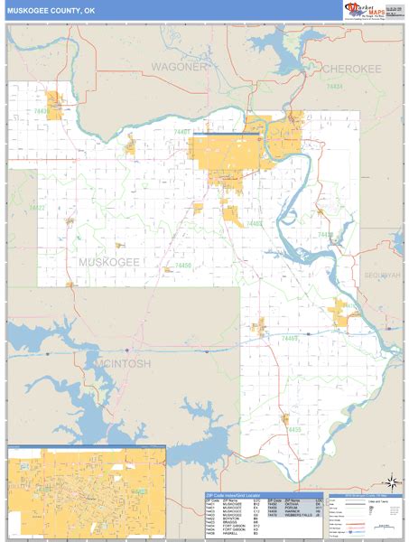 Muskogee County Oklahoma Zip Code Wall Map