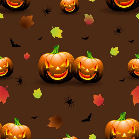 Halloween Seamless Pattern Illustration With Pumpkins Scary Faces And