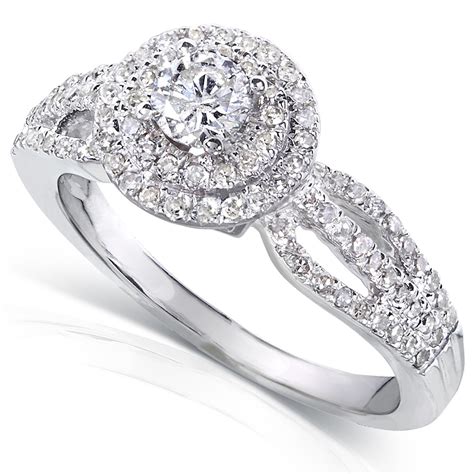 1 Carat Double Halo Round Diamond Engagement Ring In White Gold