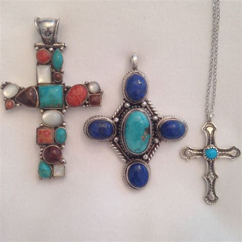 Lapis And Turquoise Gem Cross Pendant Sterling Silver Signed 925 Etsy