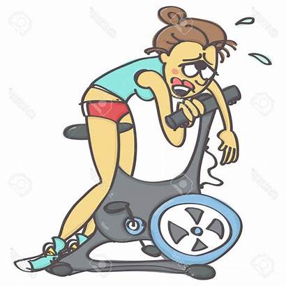 Cartoon Bike Funny Exhausted Stationary Vector Woman