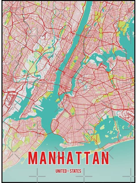 Manhattan Map Artwork Manhattan Map Wall Art Poster By Postersprof1