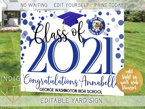Printable Class Of 2021 Graduation Lawn Sign Custom Navy Blue Etsy