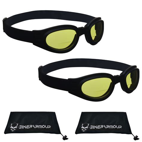Bikershades Motorcycle Bifocal Safety Goggles Reader Foldup Yellow 2 Pairs