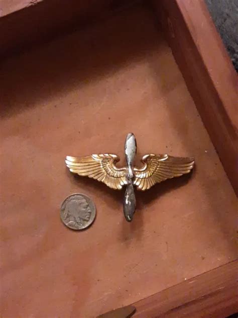 Vintage Ww2 Us Army Air Corps Officers Hat Badge Insignia Pin Sterling