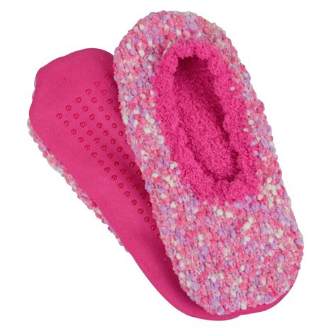 Red Carpet Studios Unisex Pink Fuzzy Nubby Polyester Footie Slippers