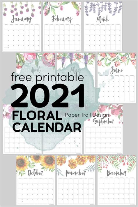 Free Printable Calendar 2021 Floral Paper Trail Design In 2020