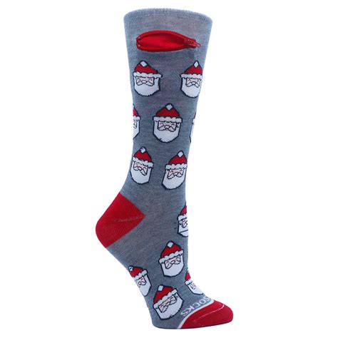 Santa On Grey Pocket Socks Womens One Size