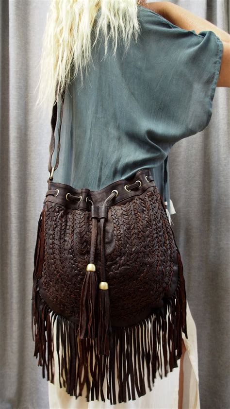 Gypsy Weave Leather Fringed Boho Bag Kullawa