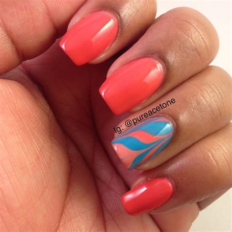 Pink Blue Water Marble Accent Nails By Instagrams Pureacetone