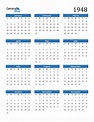 1948 Calendar (PDF, Word, Excel)