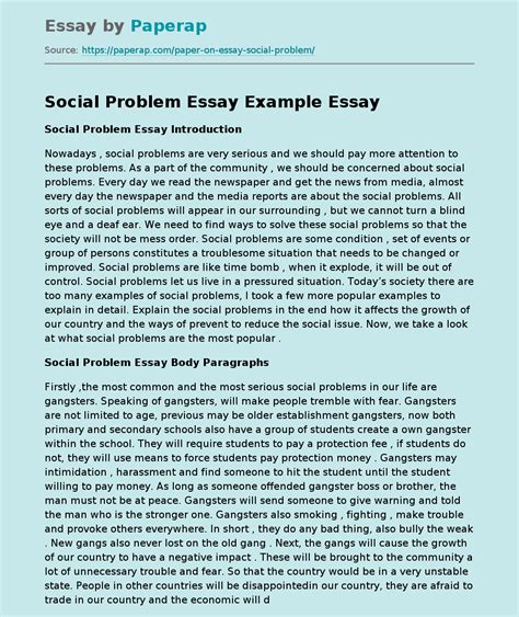 Social Problem Essay Example