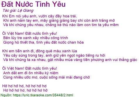 Loi Bai Hat Dat Nuoc Tinh Yeu Le Giang Co Nhac Nghe