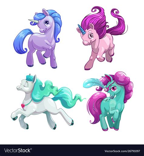 Funny Unicorns Little Cute Cartoon Pony Princess Vector Image