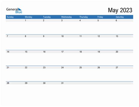 May 2023 Monthly Calendar Pdf Word Excel