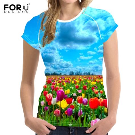 forudesigns harajuku woman s summer t shirt 3d tulip flower print t shirts for women fitness