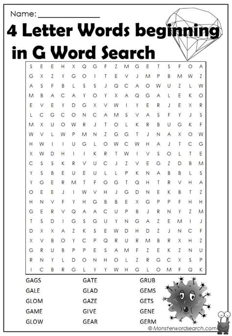 4 Letter Words Beginning In G Word Search Monster Word Search