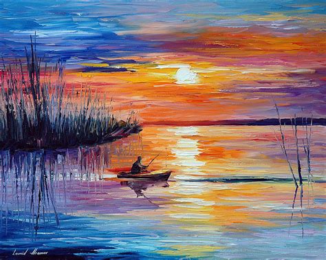 Lake Okeechobee Sunset Fishing — Palette Knife Oil Painting On Canvas