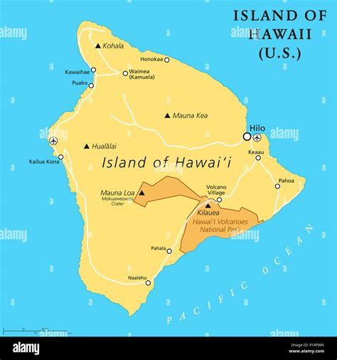 Island Of Hawaii Political Map Largest Island Located In The U S