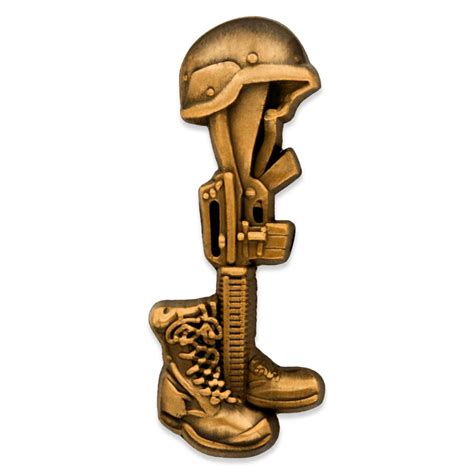 3 Fallen Soldier Battlefield Cross Veterans Memorial Pins Antiqued Gold