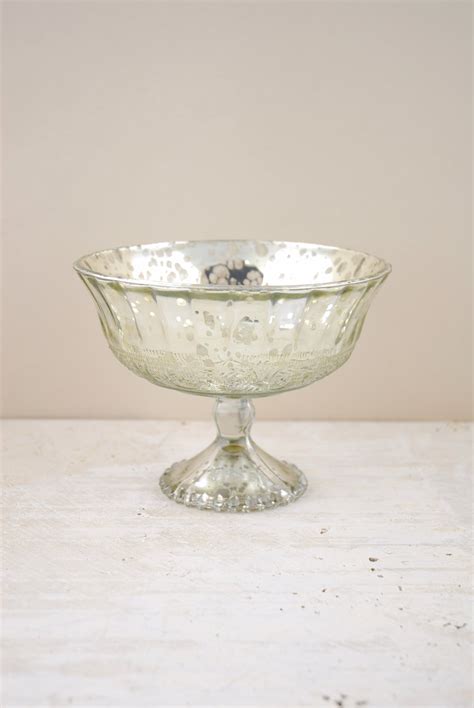 Silver Mercury Glass Compote 7x5 6 7 8in Wide X 5 25in Tall