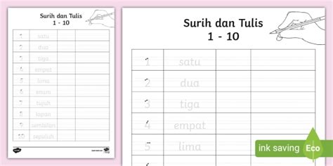 Nombor 1 10 Surih Dan Tulis Teacher Made