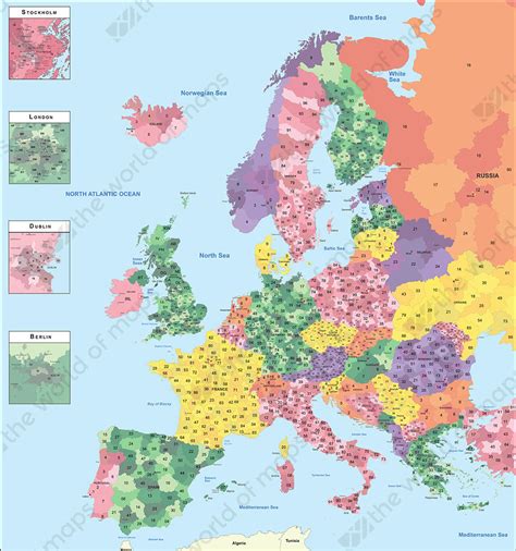 It is bounded on the west by the atlantic. Digital Postcode Map Europe 1382 | The World of Maps.com