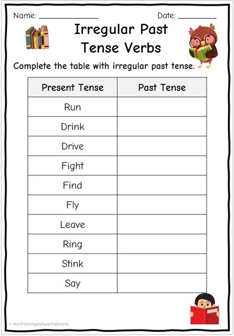 Irregular Past Tense Verbs Worksheets Free English Worksheets
