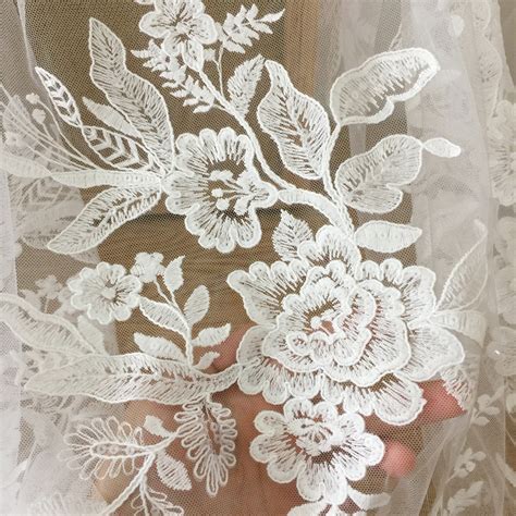 Exquisite Sequin Cotton Embroidered Flower Lace Fabric Bridal Etsy
