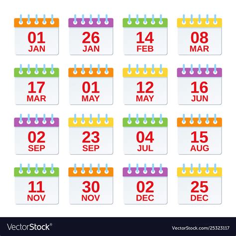 Calendar Icon With Dates In Flat Design Royalty Free Vector