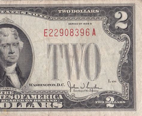 Vintage 1928g Series 2 Two Dollar United States Note Red Seal