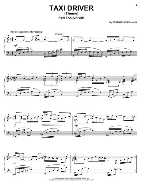 taxi driver theme sheet music by bernard herrmann piano 18358