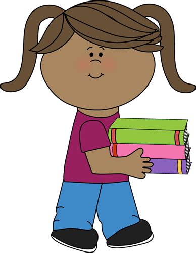 Little Girl Carrying A Stack Of Books Activity Day Girls Book Clip