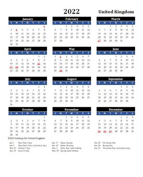 2022 United Kingdom Uk Calendar Printable Free All In One Photos