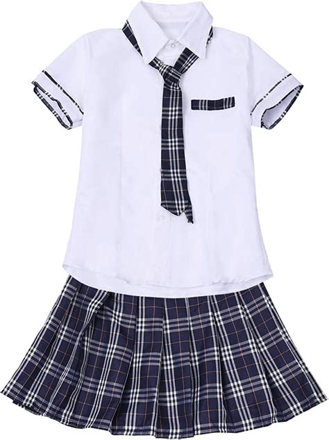 Yizyif Sexy School Girl Uniform Crop Top With Pleated Skirt Role Cosplay Costume