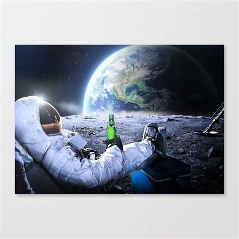 Astronaut On The Moon With Beer Canvas Print By Alex Airlino
