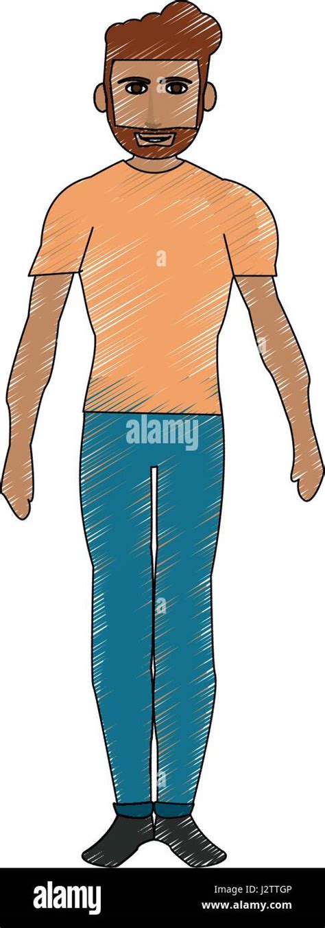 Color Pencil Cartoon Full Body Man With Beard Stock Vector