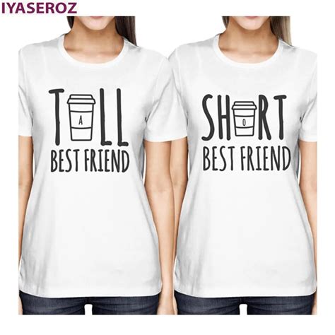 Iyaseroz Women Cute Best Friend Tall And Short Matching Letter T Shirt Bff T Shirt Lovers Tee