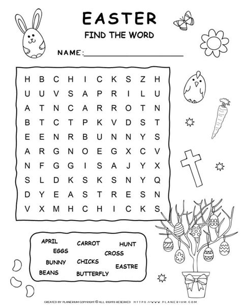 Easter Word Search With Ten Words Planerium
