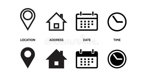 Location Address Date Time Contact Calendar Home Set Icons