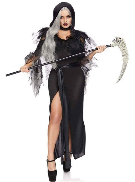 Grim Reaper Costumes Girl Dress Terror Skull Death Sickle Witch Cosplay