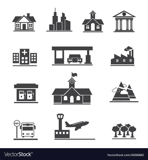 Icons Set Places And Location Royalty Free Vector Image