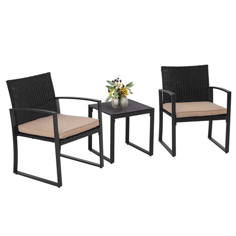 Suncrown Outdoor Furniture 3 Piece Patio Bistro Set Black Wicker Chairs