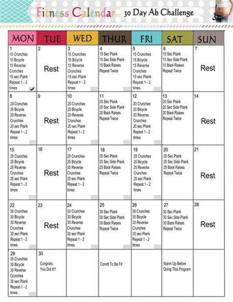 The 30 Day Ab Challenge For Beginners Printable By