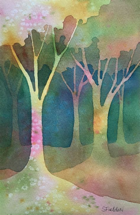 Watercolor Painting Of Trees In The Woods