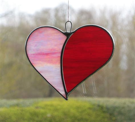 Stained Glass Suncatcher Ornament Love Heart When Two Hearts Become One Opalescent