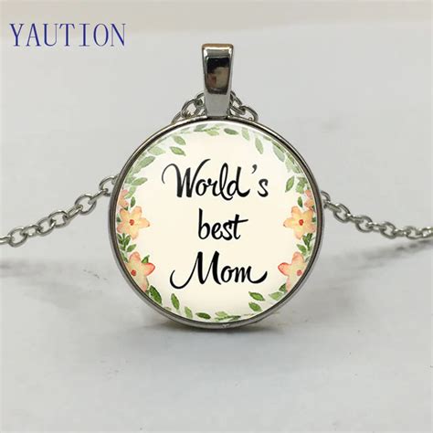 Yaution Mom Necklace Floral Worlds Best Mom Necklace Lettering Glass