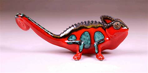 Kameleon Jeme Ski Ceramiczny Czerwony Wena Art Ceramika Artystyczna Szkliwione Figurki