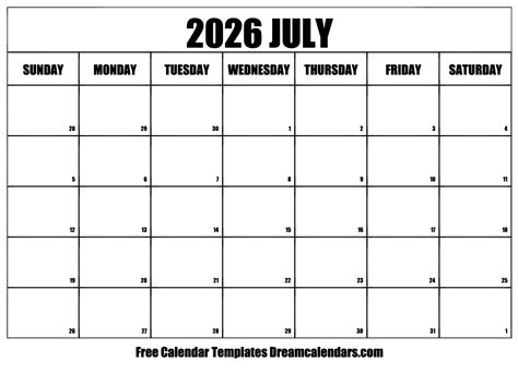 July 2026 Calendar Free Blank Printable With Holidays